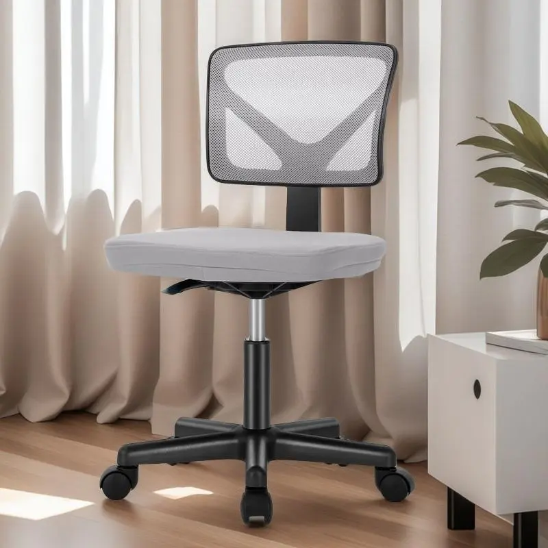 Armless Mesh Office Chair, Ergonomic Computer Desk Chair, No Armrest Small Mid Back Executive Task Chair with Lumbar Support and Swivel Rolling for Small Spaces Armless Mid-Back Small Swivel Adjustable Computer Desk Office Chair Without Armrest with Lumba
