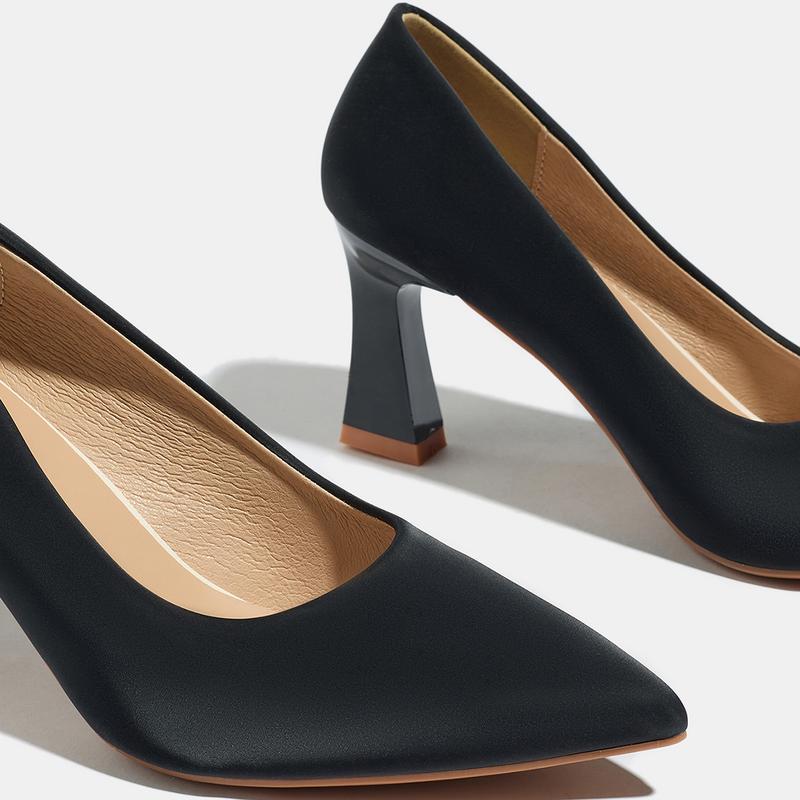 Xovipam Women's Comfort Satin Heel Pumps Pointed Toe Block Heel 8cm Work Daily Casual