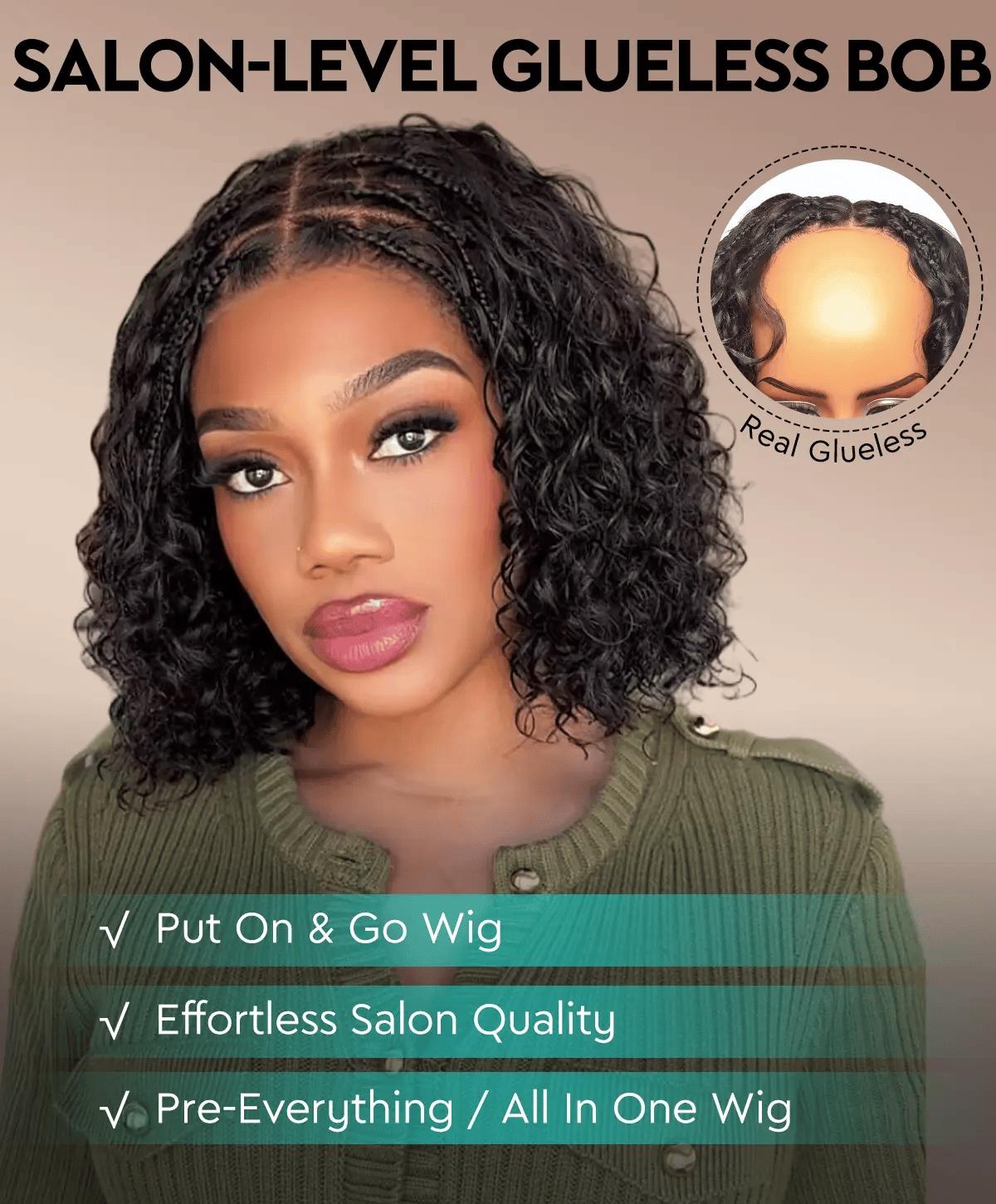 【 Boho Braids 】 Water Wave 180% Glueless 6x4.5 Closure Lace with Braided Top Human Hair Wig Pre-Cut Lace