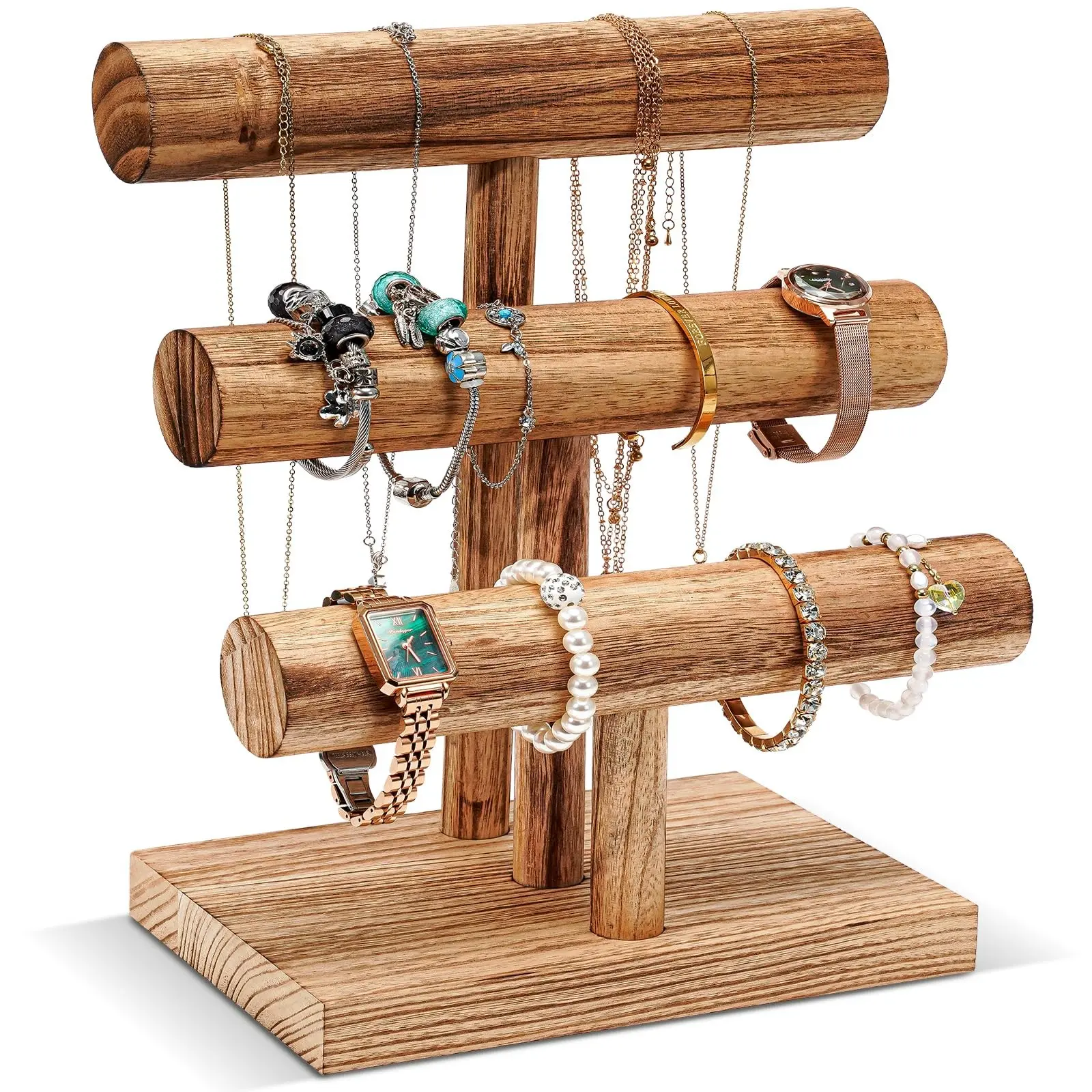 Wooden T-Shape Bracelet Display Stand, Bangle & Bracelet Storage Tower Rack, Jewelry Organizer Holder, Home Decor Accessory, Chain Hang