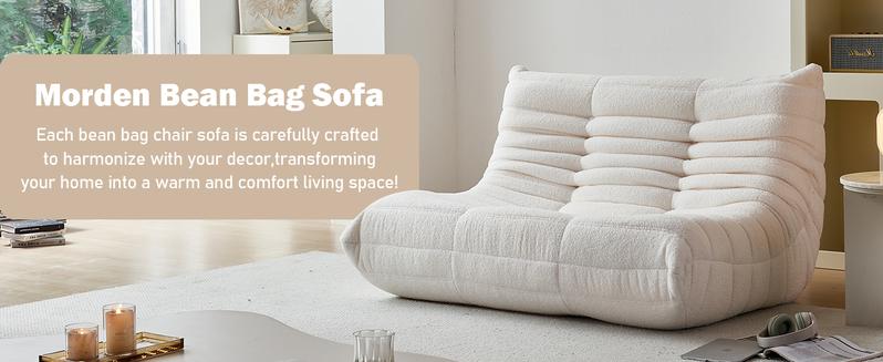 Togo Sofa for Adults 1/2/3 Seater Bean Bag Chair Sofa Fireside Chair Lazy Sofa Chair with High Density Comfortable Foam Modern Bean Bag for Living Room Bedroom Office Beige Beanbag Cushion Beanbag Lounger