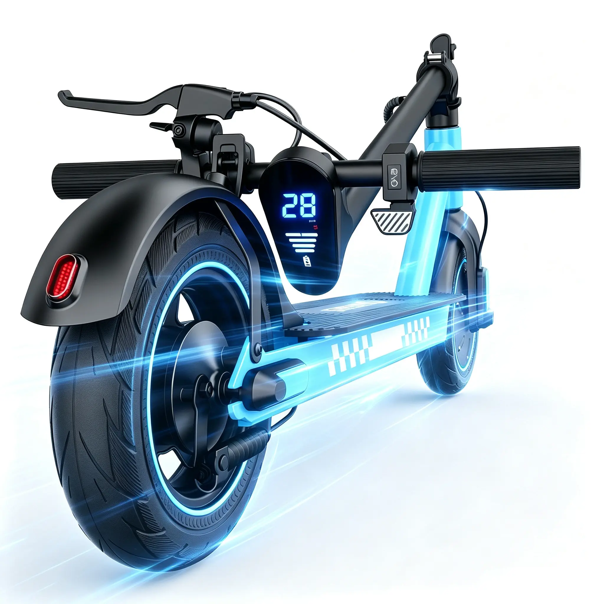 D9 adult leisure electric scooter, unlocked through an application, with a maximum speed of 28 miles/h, three colors: black and red dual color, pink and blue,  electric commuting scooter, 10 inch solid tires, foldable electric scooter, app control