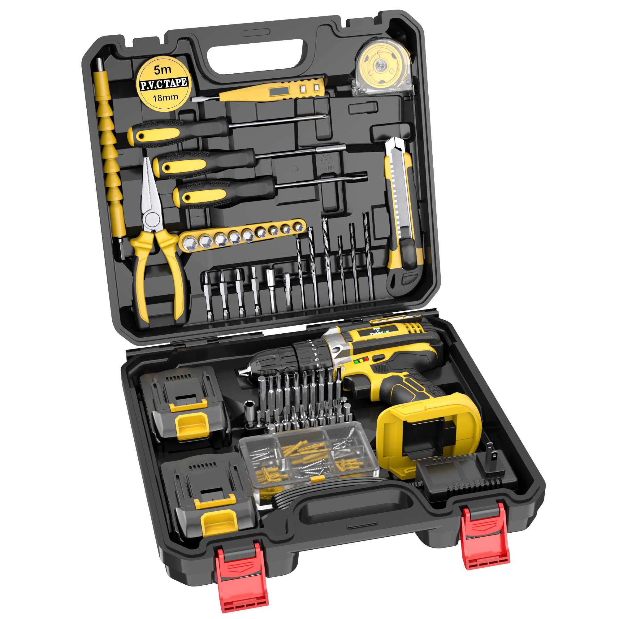 136 Pcs Cordless Impact Drill Tool Set with 20V Rechargeable Battery, All-in-One Compact Tools kit, Perfect Gift, Ideal for Home Repairs & DIY Projects