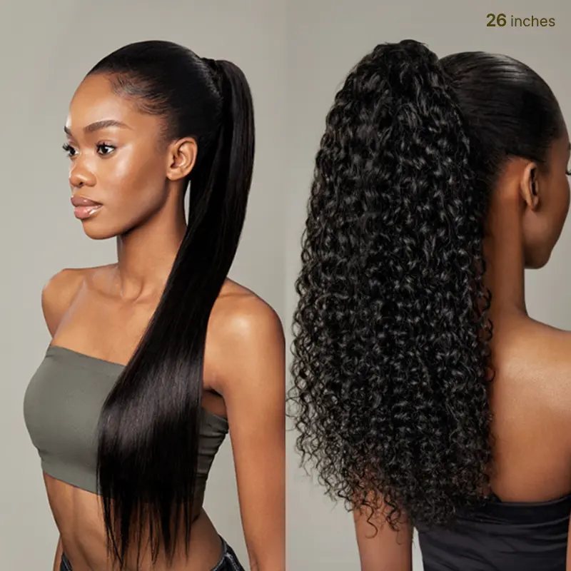 Frodio 100% Human Hair High-Density 10-Sec Ponytail Hairstyle Drawstring Ponytail Hair Extensions Ponytail Black Girls Valentine's Day #summervibes