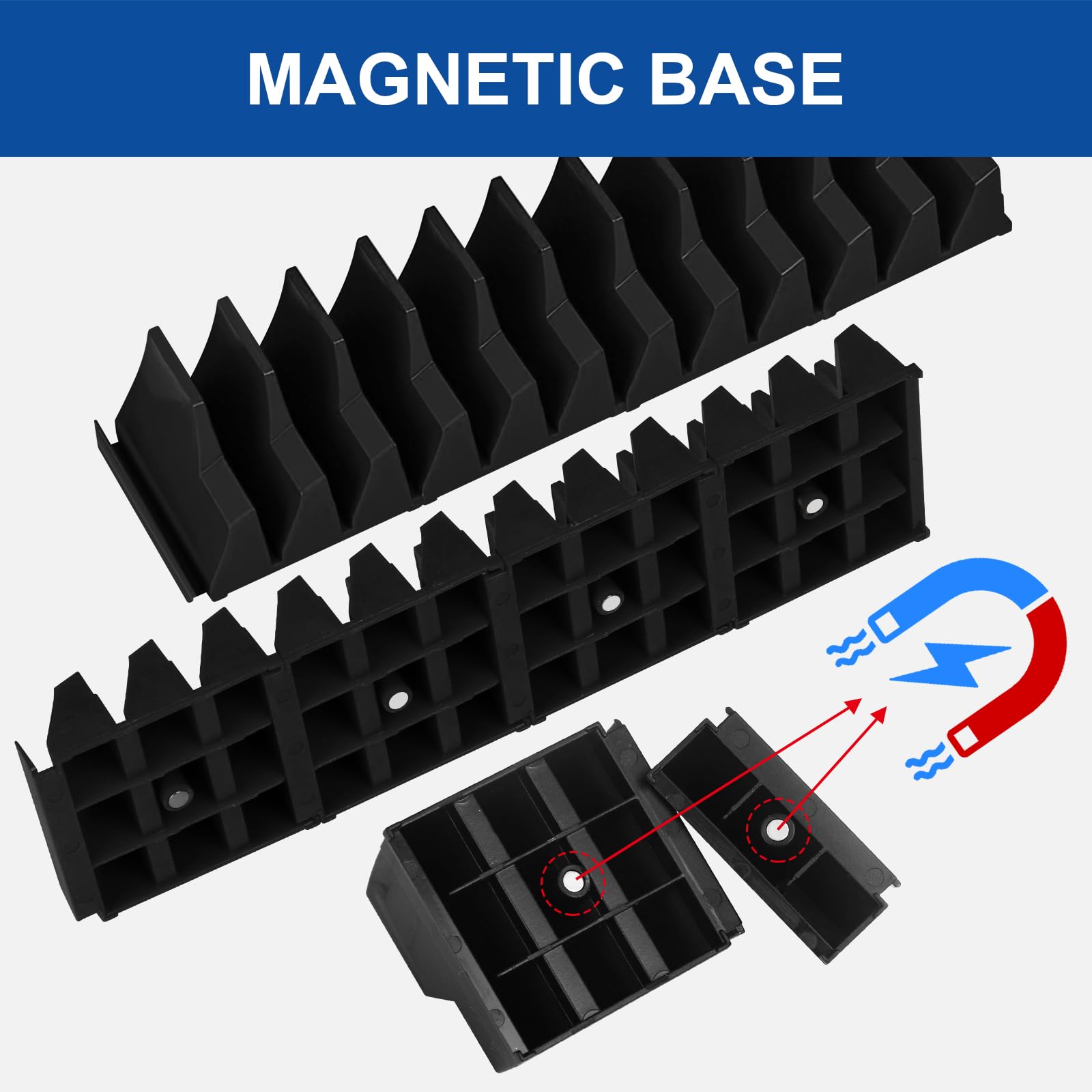 Modular Wrench Organizer with Strong Magnetic Base–20/40 PCS Wrench Rack for Tool Drawer Storage,Metric & SAE Labeled Holder,Heavy Duty Garage Tool Box Organizer for Mechanics
