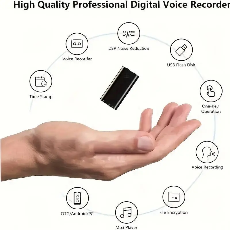 Professional Voice-Activated Digital Recorder Device - High-Definition Noise Canceling, MP3 Player, USB Cable, Earphones Included