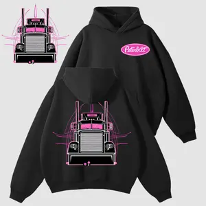 🥇   Peterbilt Pink Semi Truck 2side Hoodie – Vintage Orange Linework Semi Graphic Sweatshirt, Classic Pullover, Unisex Highway Hauler Outfit for Truck Fans, Gift For Men