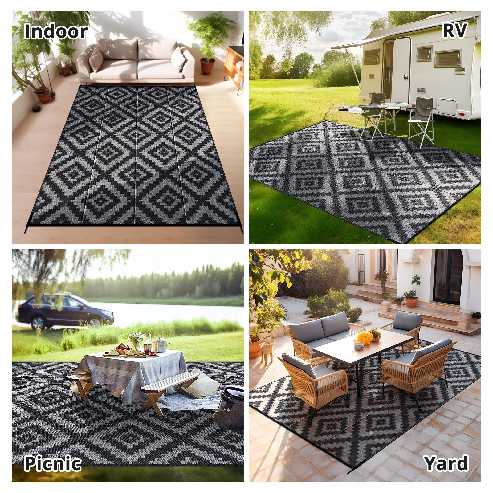 Outdoor Rug 5x8 ft Waterproof Patio Rug Area Rug for Living Room Outdoor Carpet for Patio Balcony Picnic Beach Boho Grey