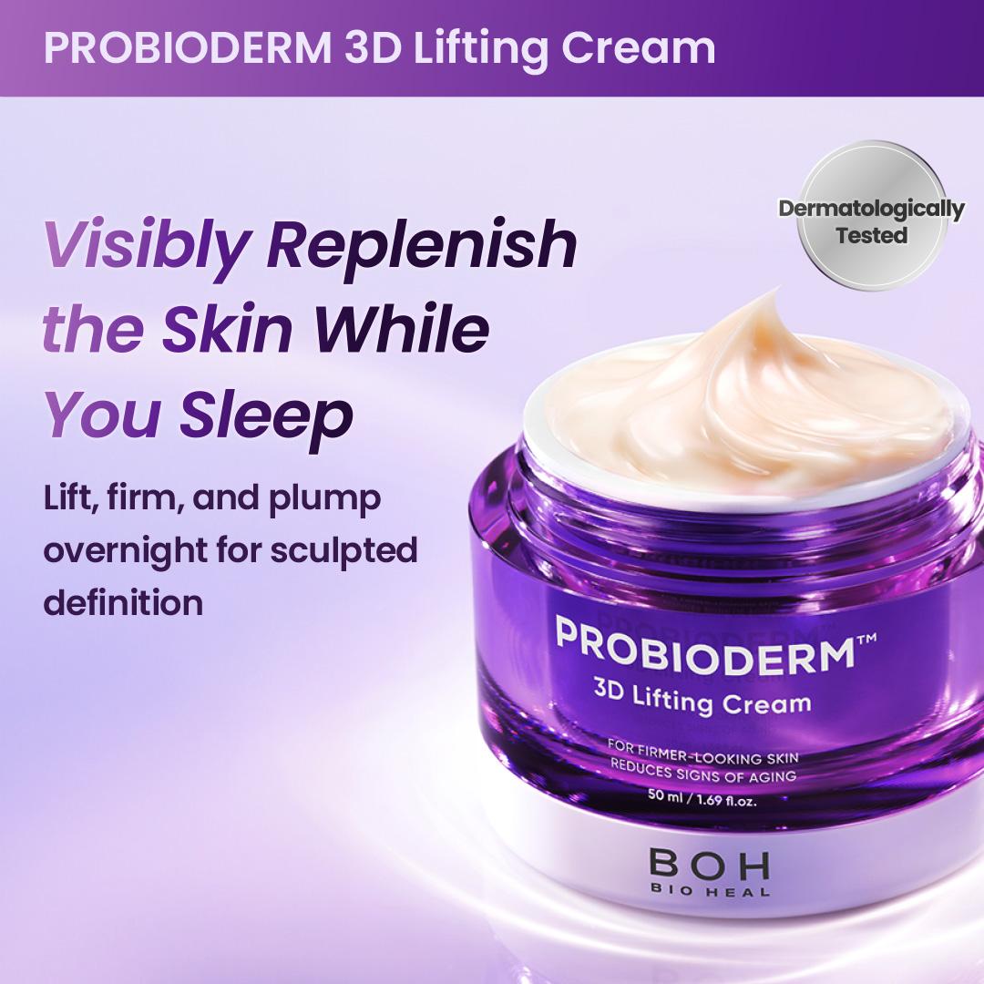 BIOHEAL BOH Probioderm 3D Lifting Cream 1.7 fl oz | Advanced Korean Anti-Aging Probiotic Facial Night Cream with 17-Peptide Complex & Patented Probioderm for Wrinkles on Face and Neck Nourishing Hydrating Skin Repair Firming Smooth