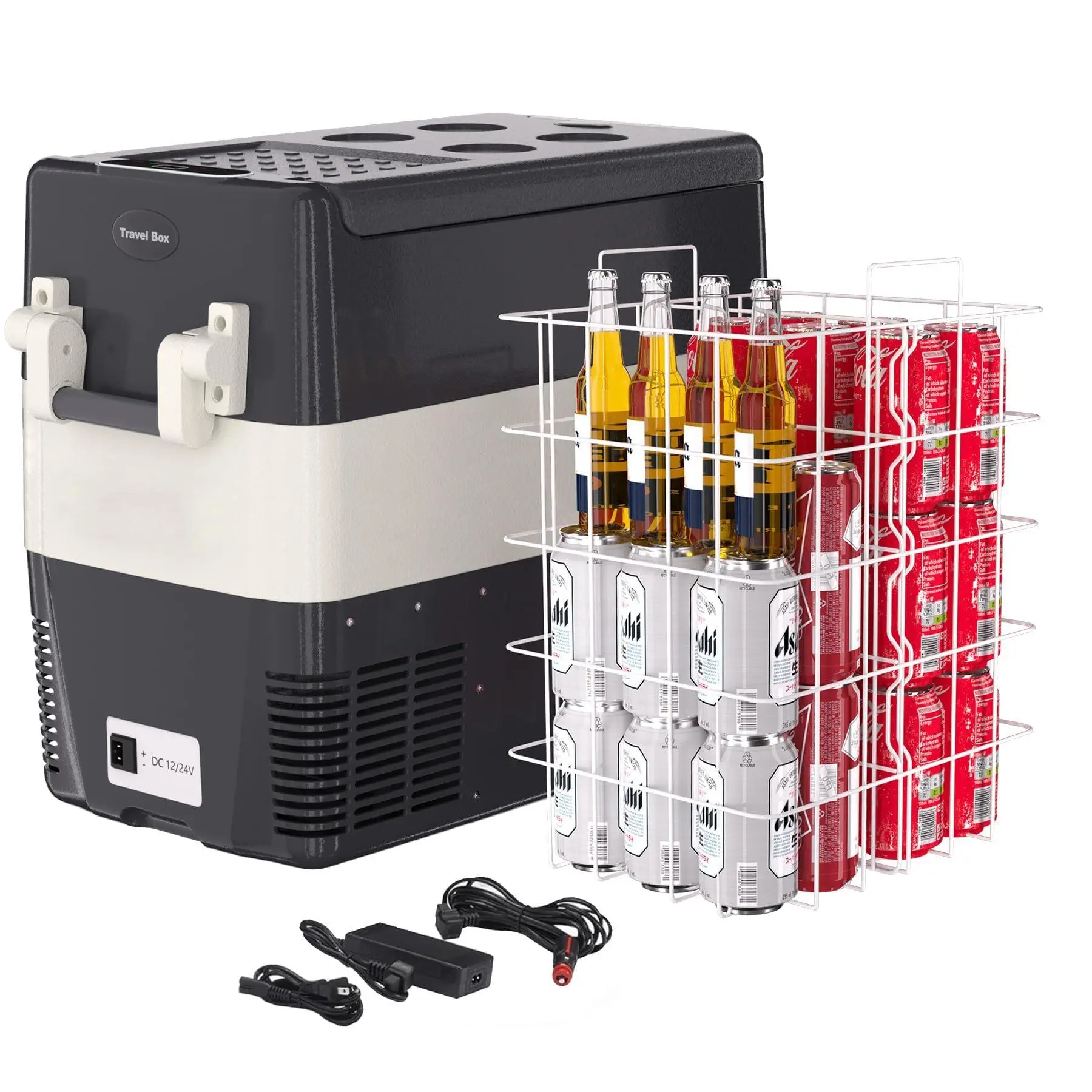 Car Fridge Portable 12 Volt Refrigerator With Basket 30/40/50L Electric Cooler Portable Freezer 12V/24V DC 110-240V AC for Truck RV Van Camper