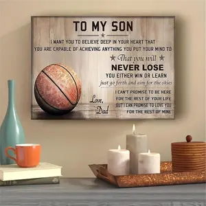 1pc Basketball Canvas Painting, Dad To My Son Poster, Birthday Gifts For Son From Father, Inspirational Quotes Wall Art Print, For Living Room Home Decor, No Frame	