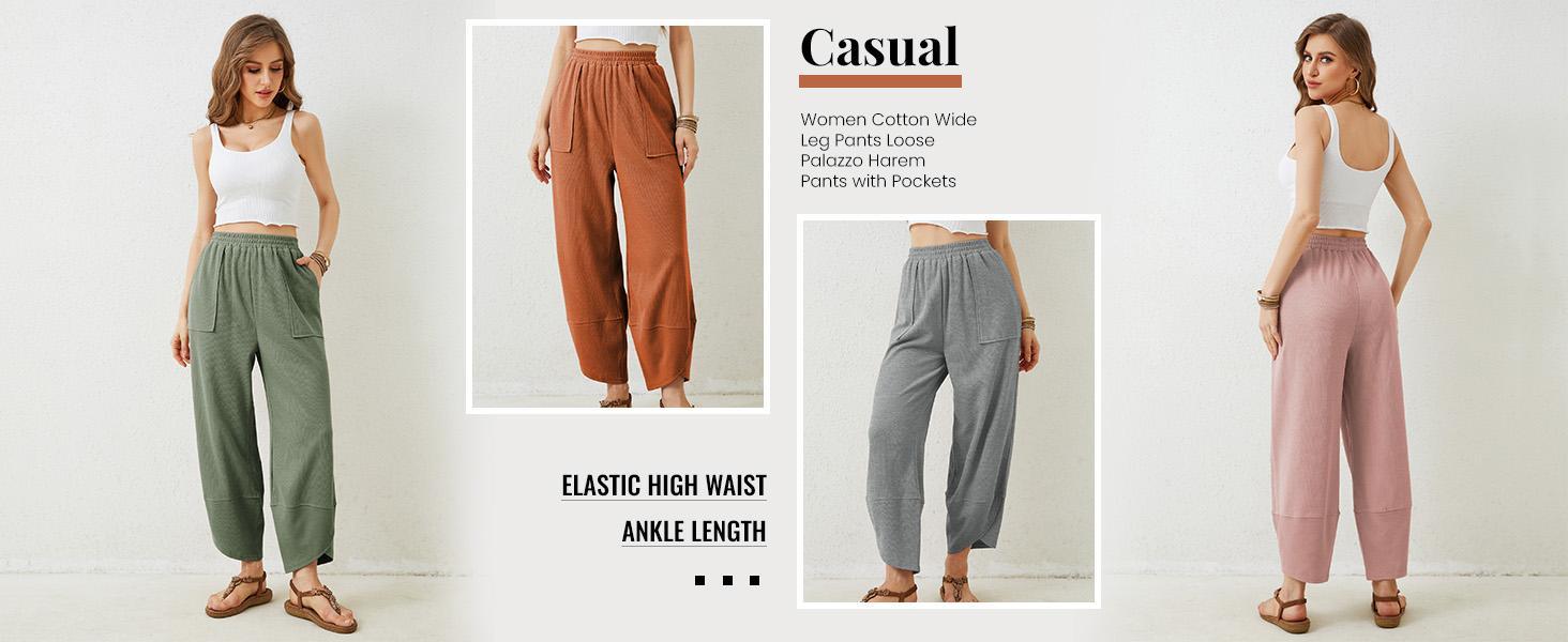 Tanming Women’s Harem Barrel Wide Leg Pants Elastic Waist Baggy Loose Fit Casual Jogger Sweatpants with Pockets Beach Street Coffee Teacher Outfits