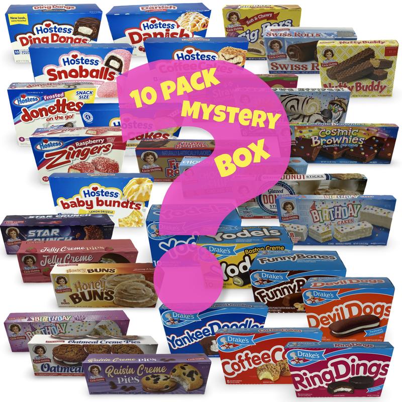 Snack Cake Mystery Box Assortment | 10 Full Boxes Featuring Hostess, Little Debbie, Drake’s & More | Surprise Gift Variety of Classic Snack Favorites