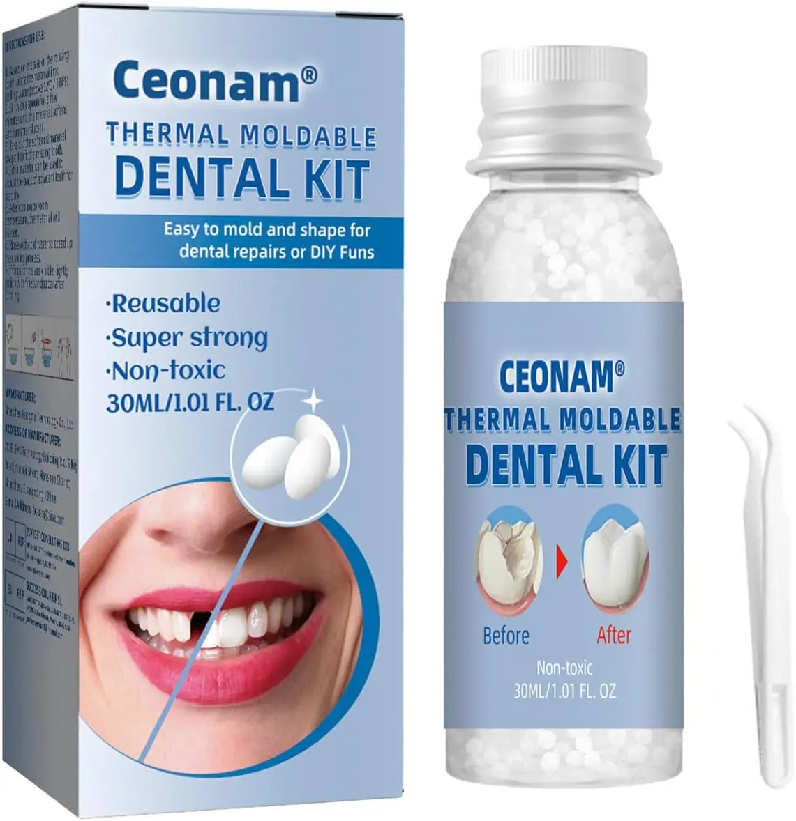 Dental Repair Kit for Quick Fix Fake Tooth Replacement, Moldable Heat Soften Oral Beads for Filling Missing or Broken Teeth Gaps, Dental Kit, Thermoplastics, Warm Water