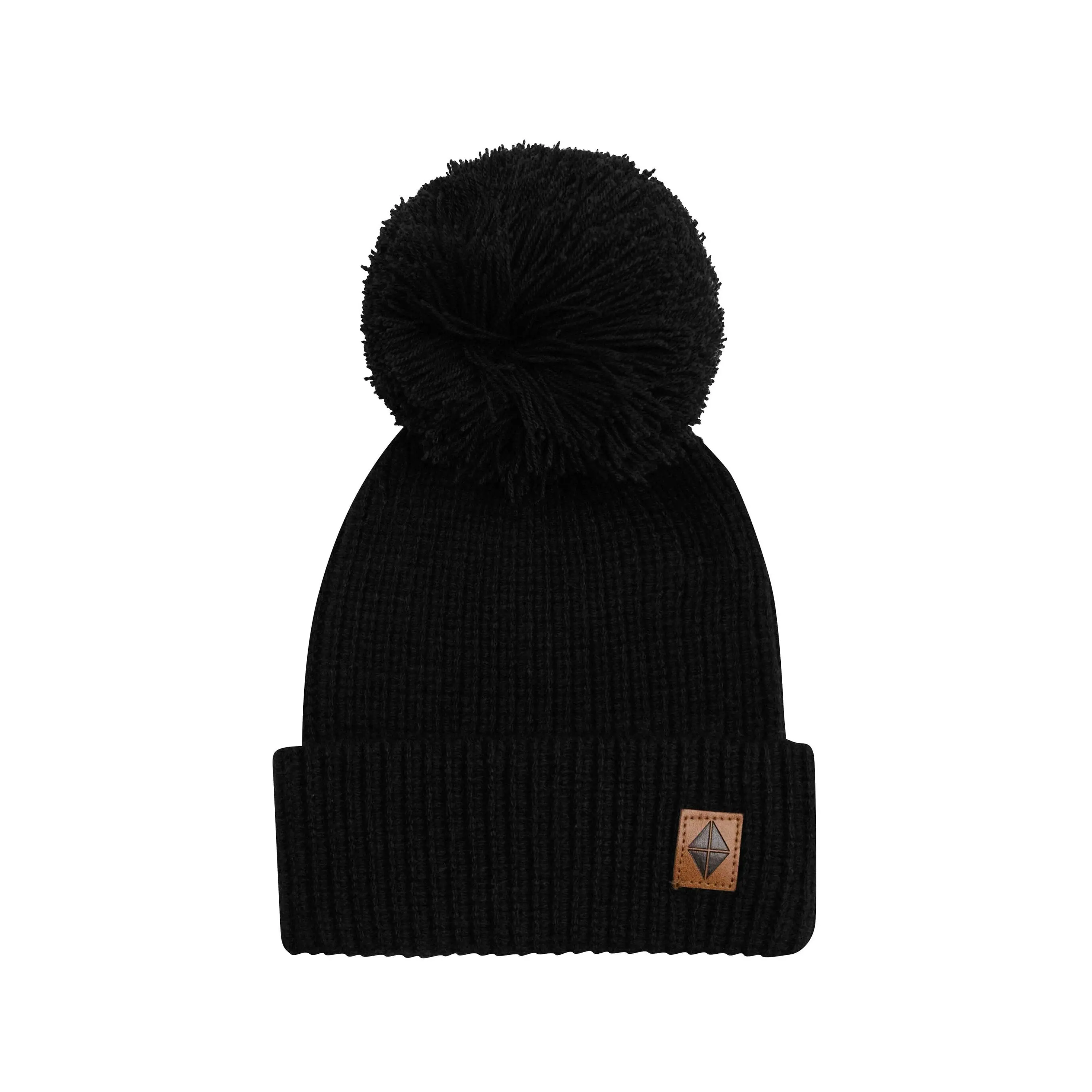 Chunky Knit Pom Beanie in Midnight