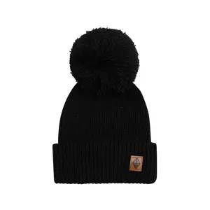 Chunky Knit Pom Beanie in Midnight