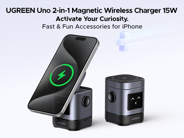 UGREEN Uno 2-in-1 Qi2 Magnetic 15W Fast Charging Wireless Charger, Foldable Charging Station, Compatible with iPhone 17/16, Airpods (No AC Adapter),  ,TikTokShopBlackFriday ,TikTokShopJumpstartSale