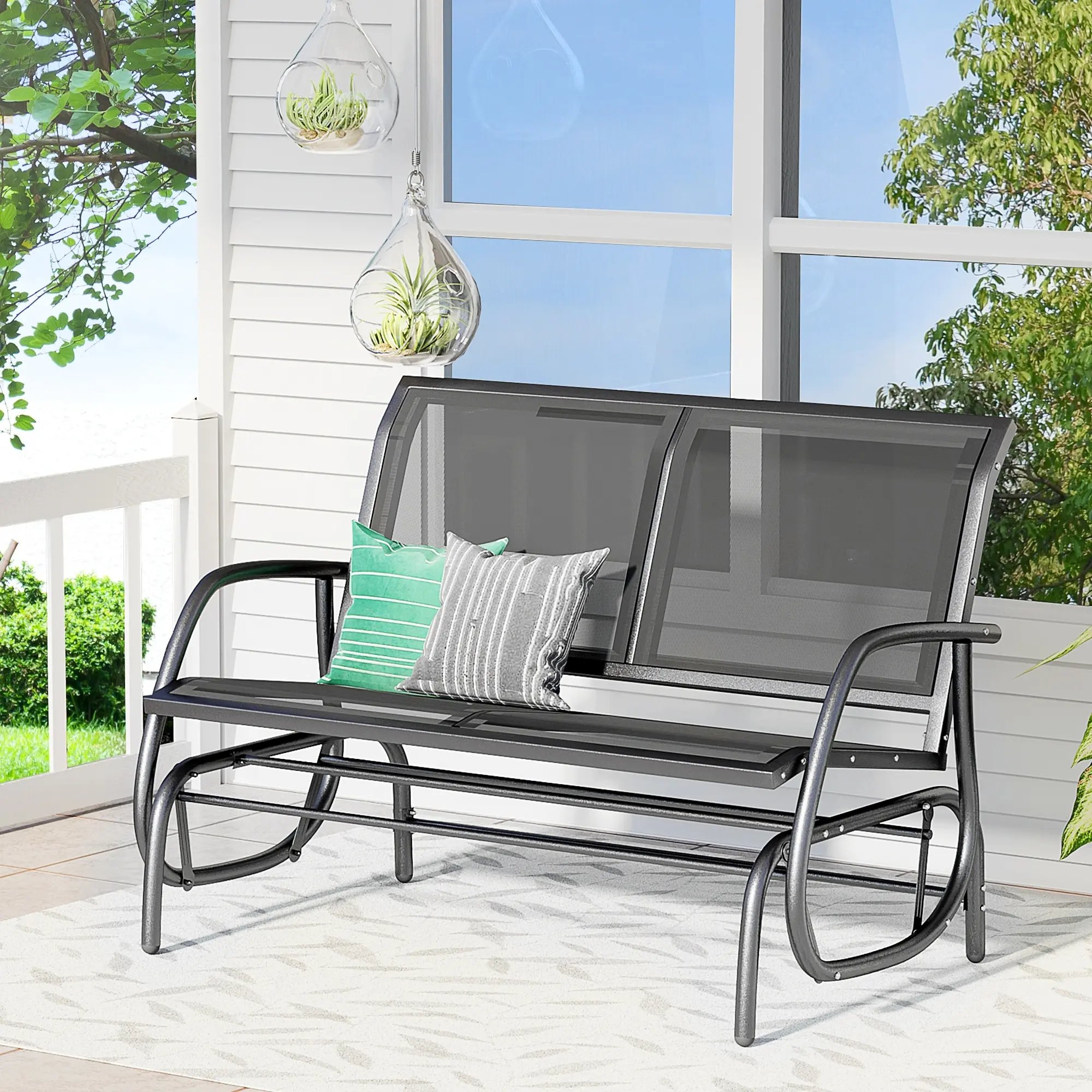 #Summervibes Outsunny 2/3 Person Outdoor Glider Bench, Patio Double Swing Rocking Chair Loveseat w/Powder Coated Steel Frame for Backyard Garden Porch