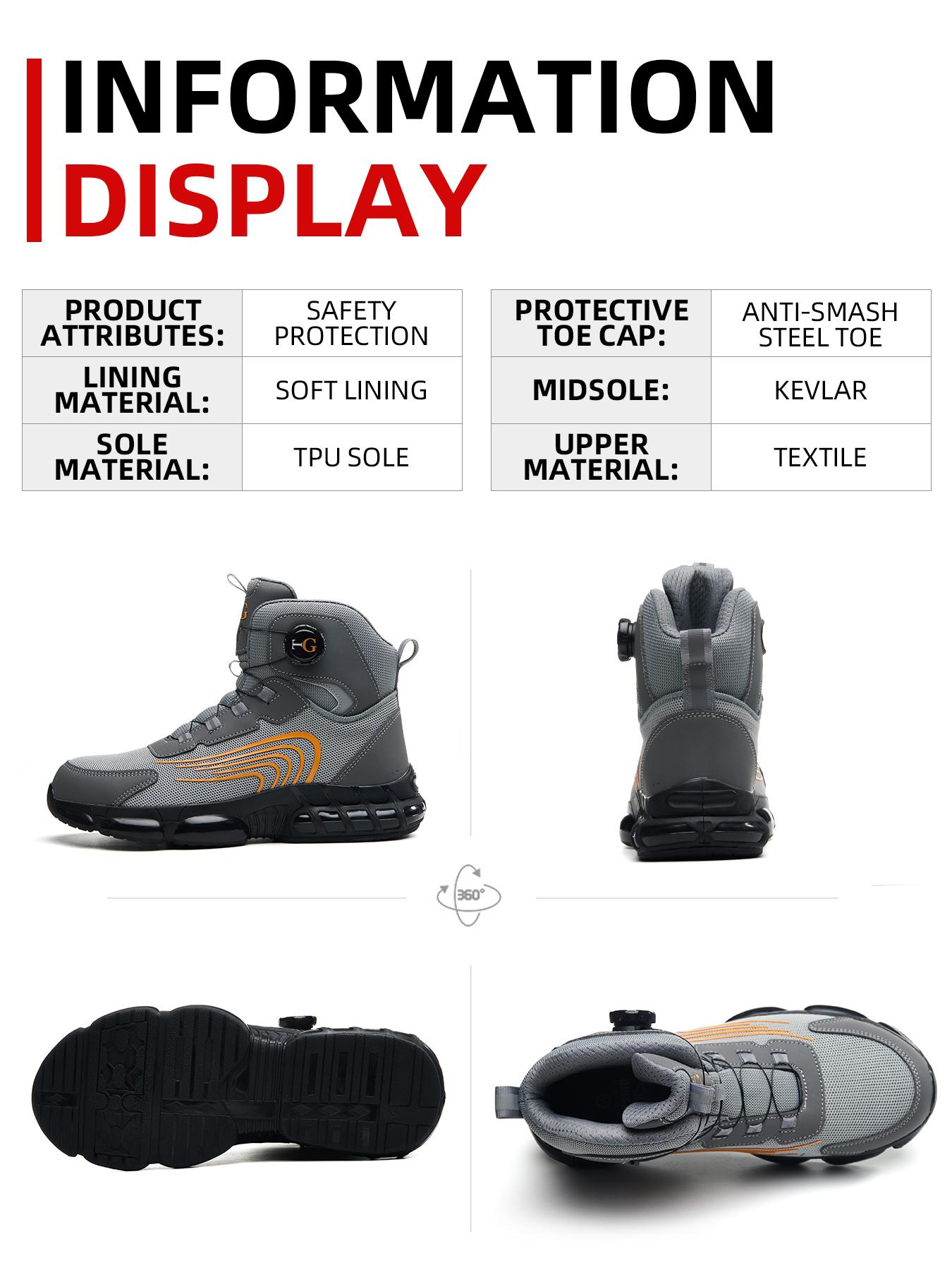 Men's Safety Shoes Mid-Top Protective Casual Shoes Anti-Smashing Composite Toe Anti-Puncture Midsole Thick Sole Comfortable Outdoor Casual Work Shoes Boot Footwear