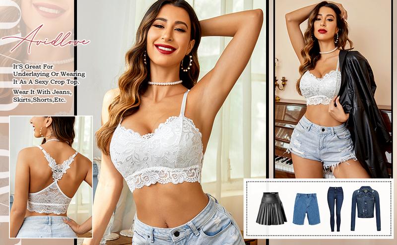 Avidlove Lace Bralettes for Women Padded Bralette Camisole Racerback Crop Top Floral Lace Bralettes V Neck Avidlove Lace Bralettes for Women Padded Bralette Camisole Racerback Crop Top Floral Lace Bralettes V Neck