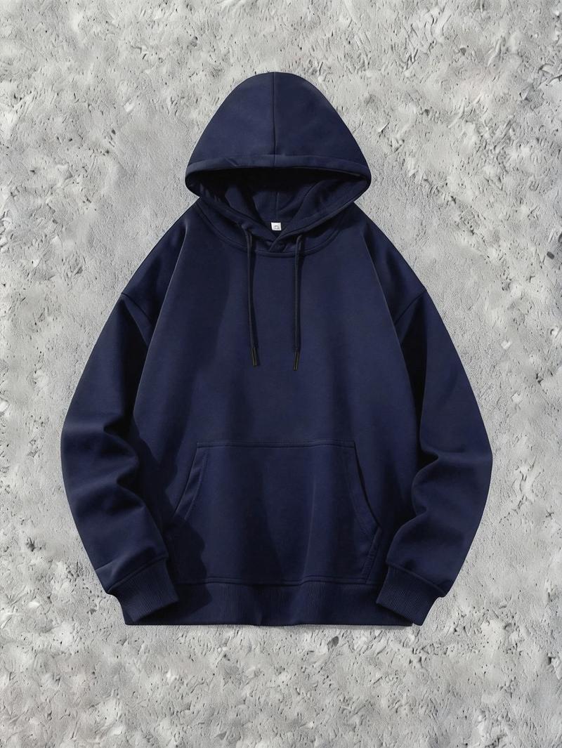 Men’s Solid Color Cotton Hoodie, Loose Fit Pullover Sweatshirt for Fall and Winter, Casual Versatile Menswear Top for Outdoor Activities, Daily Commute, Street Style and Comfortable Everyday Wear Operator