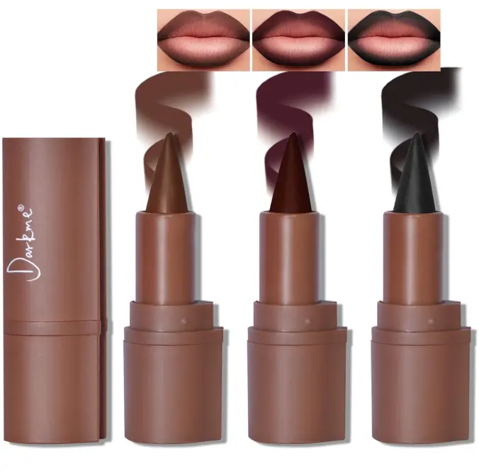 2 in 1 Gothic Lip Liner Set, Matte Dark Brown Red Black Lip Liner Plumping Smooth Creamy Lip Pencil, High Pigmented Long lasting Lip Stain Lipstick Goth Halloween Makeup, 06+07+08