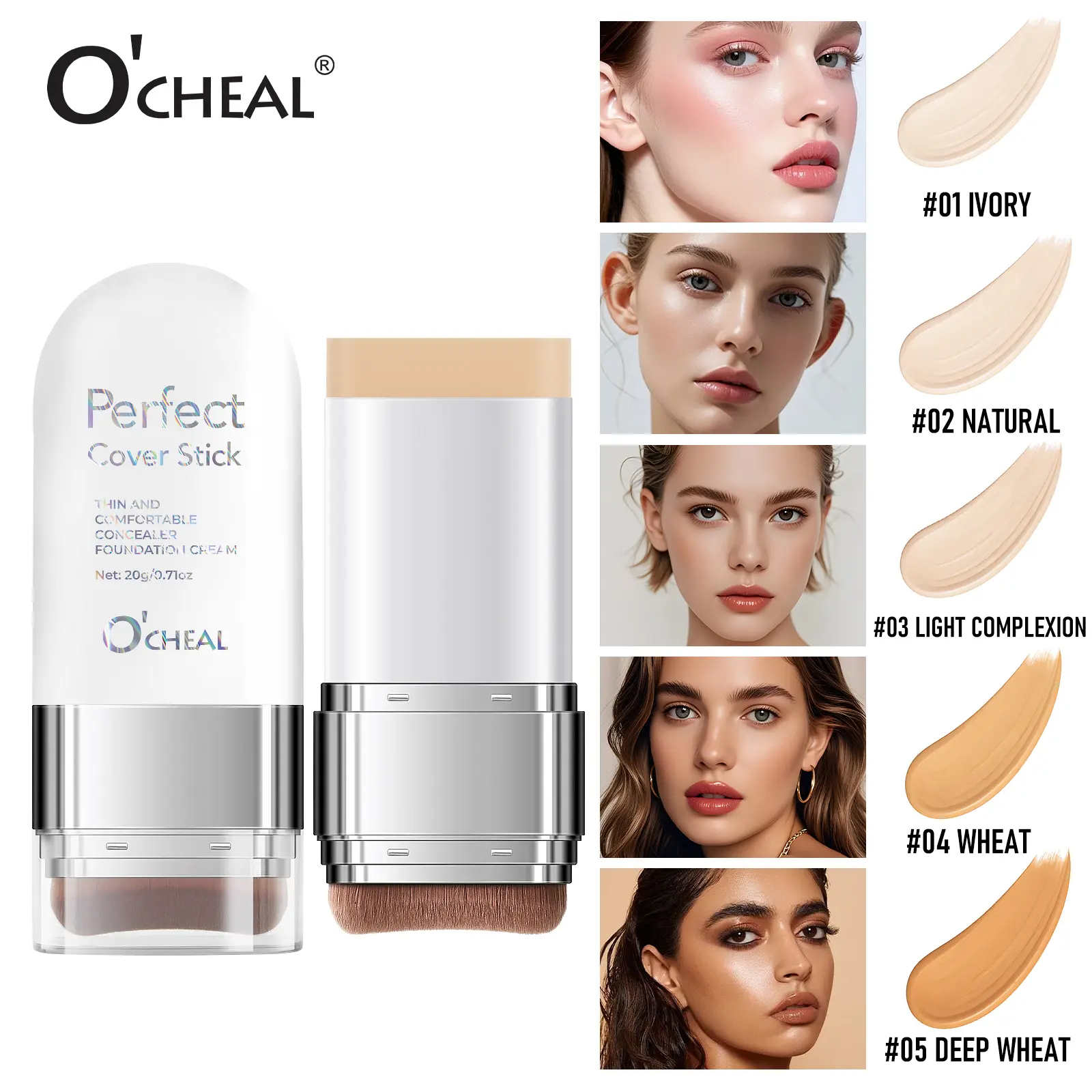 O'CHEAL Long-Wear Foundation and Blemish Concealer, Alcohol-Free Lightweight Oil-Control Makeup for Any Skin Type, 04#Wheat, All Skin Types, Makeup Routine, Even Skin Tone Cosmetic