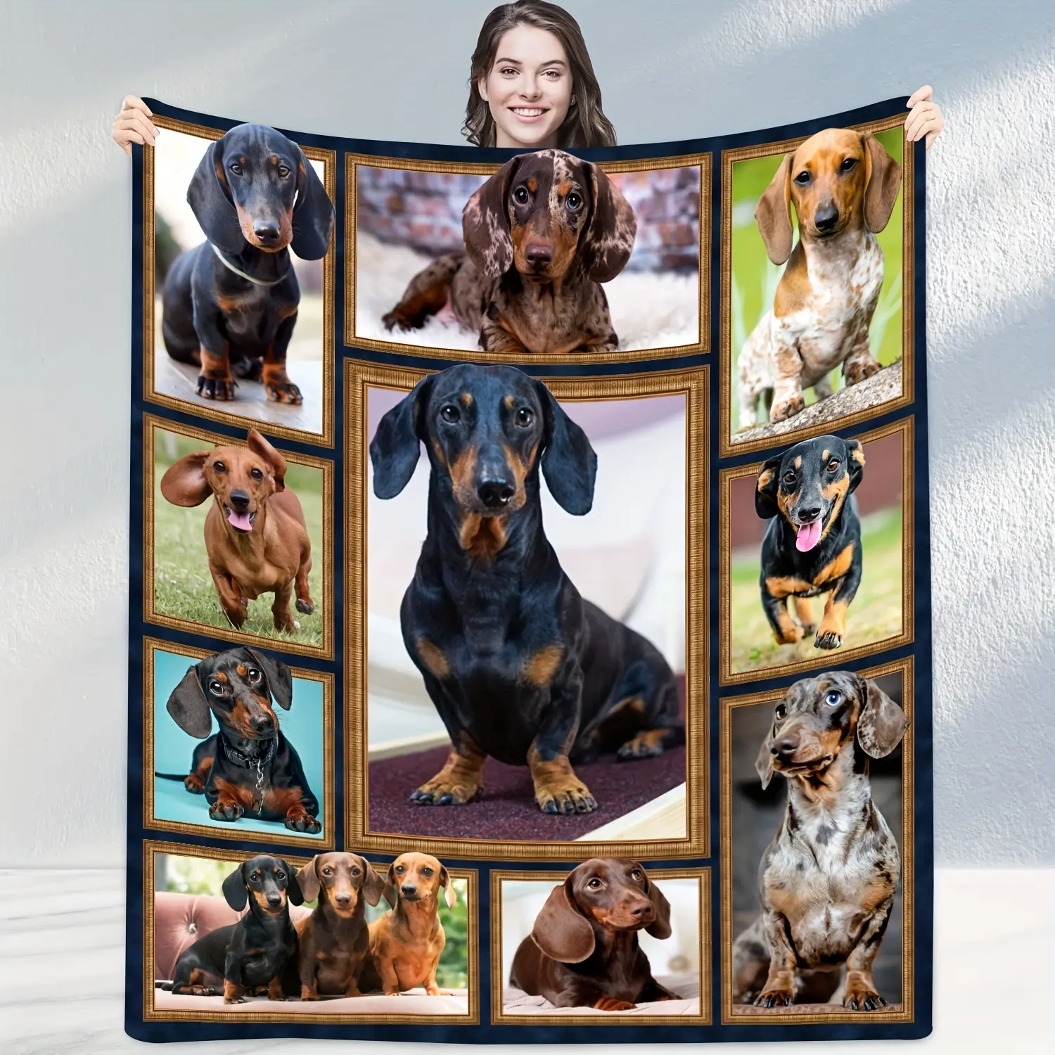 1pc Fading Resistance Flannel Fabric Dachshund Print Blanket - 280GSM, Soft, Cozy All-Season Bedding Throw - Ideal for Travel & Sofa - Perfect Gift for Girls