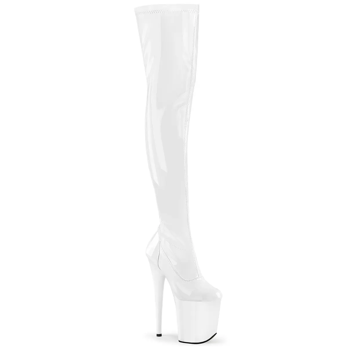 Pleaser Flamingo-3000 Women's Stretch Thigh-High Boots, Fashion Statement Shoes with an 8" Heel, 4" Platform and Inner Side Zip, Shoe, Footwear, Party, Alt Girls, Stiletto Heel, 8 In, Quarter Zipper, All Seasons, Thigh High Style