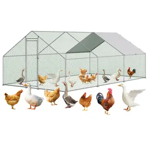 Garvee Upgraded Walk-In Metal Chicken Coop Run – Secure Outdoor Heavy Duty Poultry Cage with Waterproof & Anti-UV Cover – Hunter-Resistant Wire Pen for Hens, Ducks, Rabbits, Small Animals – Ideal for Farm or Backyard
