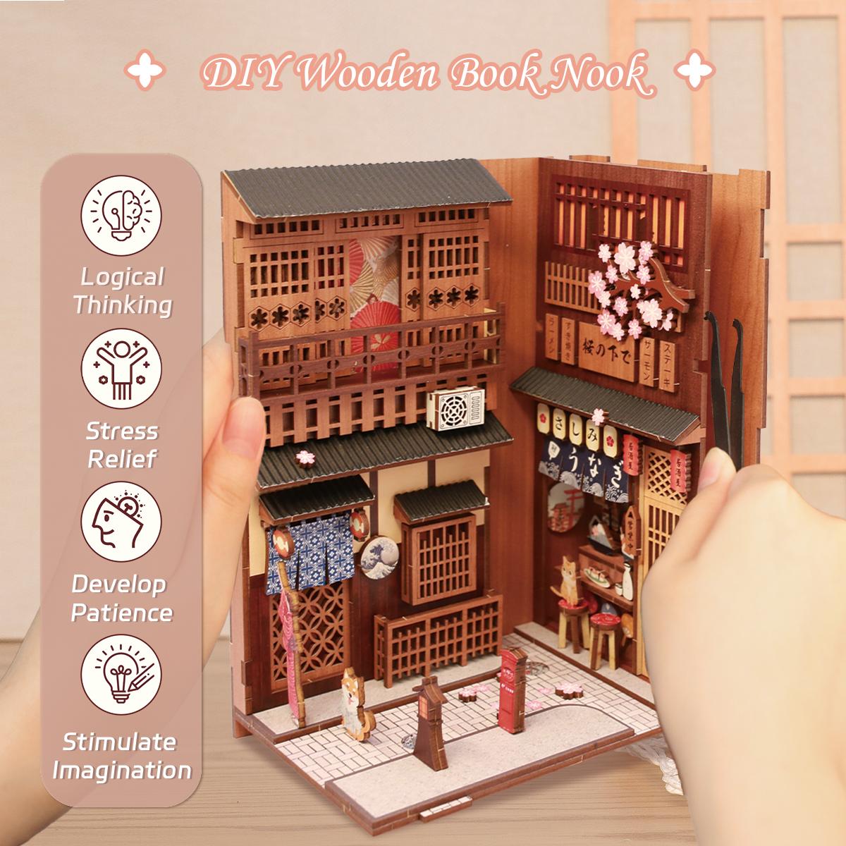 CUTEBEE DIY Book Nook Kit Under the Sakura Tree Wooden Miniature Japanese Street with LED Light Handmade Decor Christmas & Black Friday Gift for Adults 214 Components - Crafts CUTEBEE DIY Book Nook Kit Under the Sakura Tree Wooden Miniature Japanese Street with LED Light Handmade Decor Christmas & Black Friday Gift for Adults 214 Components - Crafts