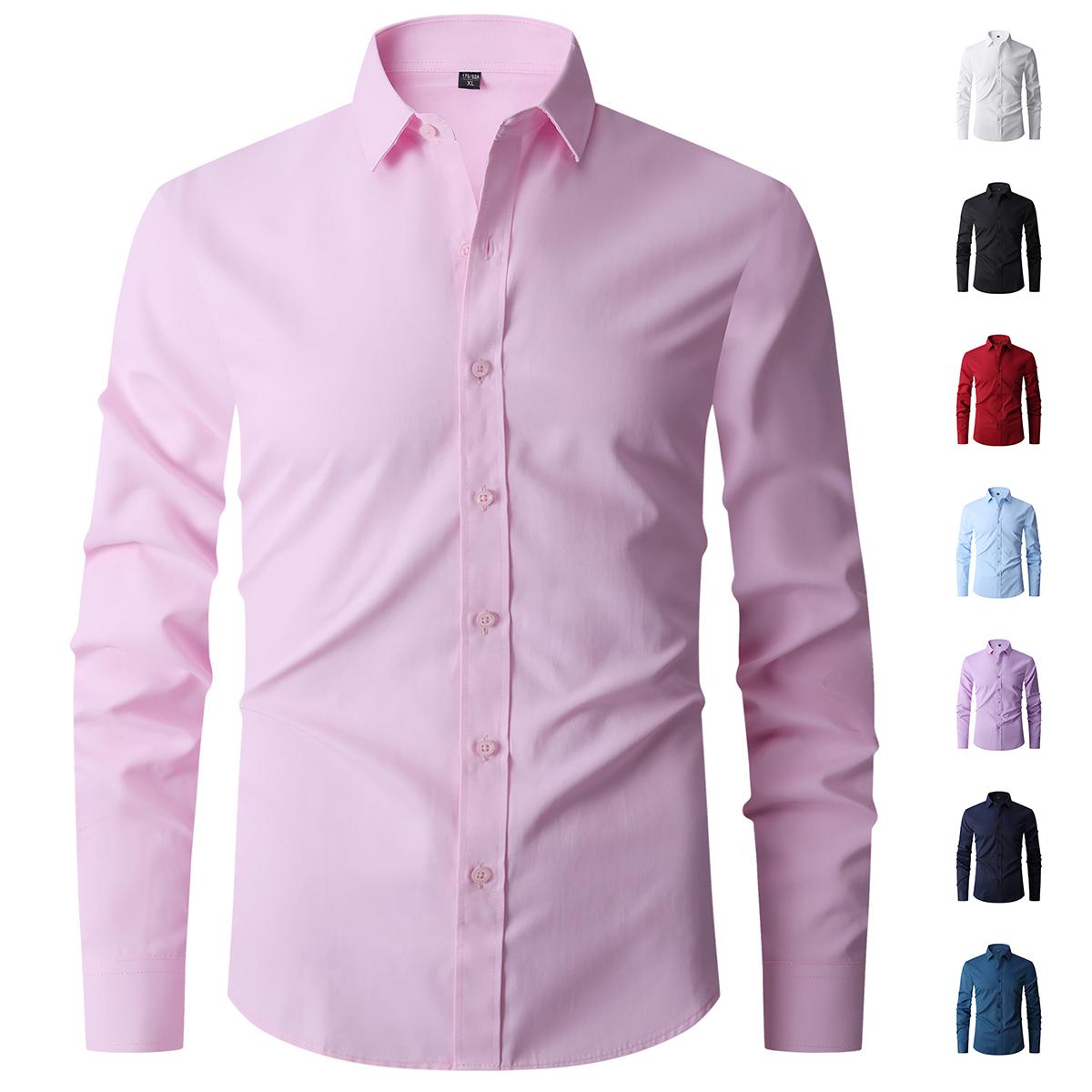 Men's Retro Fitted Dress Shirts 4-Pack, Wrinkle-Resistant Stretch for Business, Office & Weddings, No