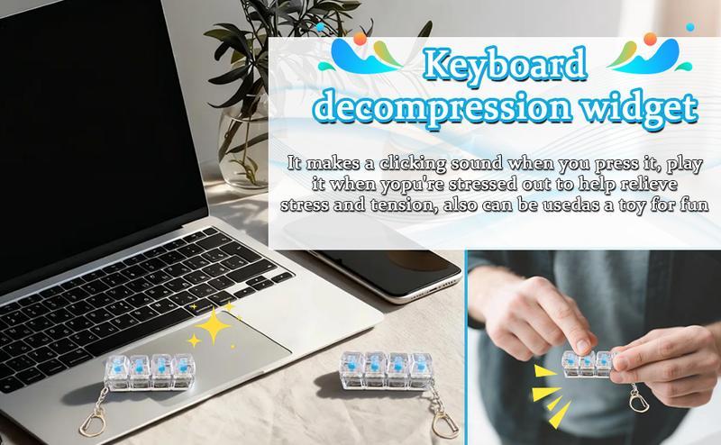 4 Pack Mechanical Keyboard Keychain Decorations with LED Glowing Lights, Stress Relief Fingertip Clicker with Transparent Crystal Keycaps, Fingertip Fidget Toys and Fun Pendant for Boys, Girls and Adults, New Year's Day Gifts, Valentine's Day Gifts