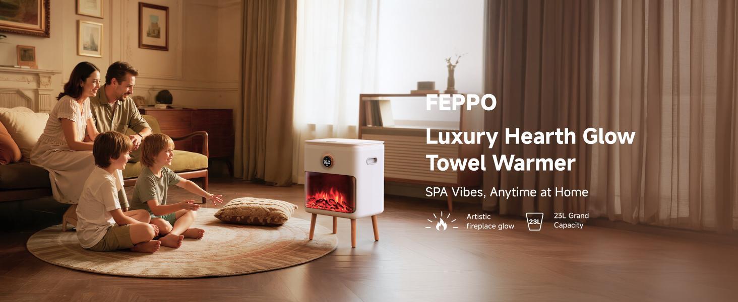 FEPPO Towel Warmer, 23L Large Capacity Luxury Towel Warmers for Bathroom with HearthGlow Display, Rotary Timer Control & LED Countdown, Fits 2 Large Towels, Bathrobes, Blankets, Pajamas