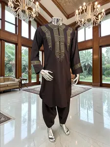 Hand Embroidered Afghan Parahan Tunban – Brown, Small to Extra Small