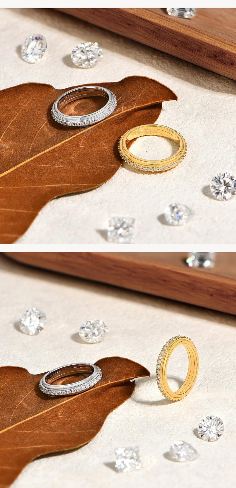 ATTAGEMS Eternal Round Cut Lab-Grown Moissanite Ring for Women and Men Unisex Daily Wear Sterling Silver Parties Engagement Wedding Eternity Band Jewelry Gift R346