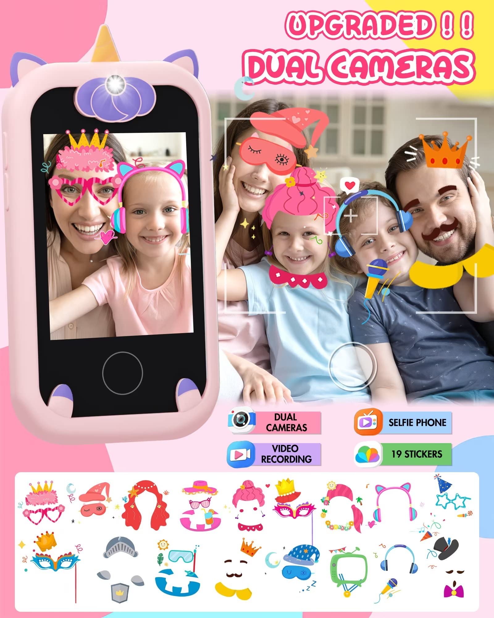 Dumb Phone for Kids, HD Touchscreen Dual Camera Phone for Kids, Educational Preschool Learning Toy, Back to School Gifts and Birthday for Boys Girls 3-9, MP3 Music Player, Games, with 8GB Memory Card