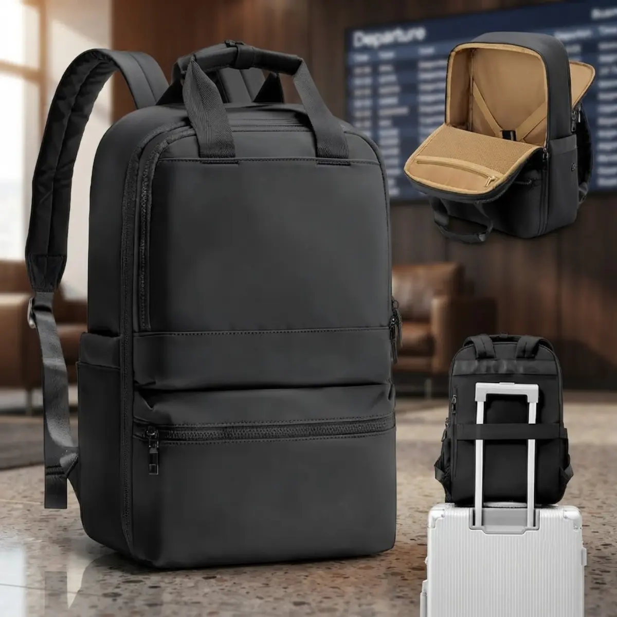 Premium Water-Resistant Minimalist Men's Large Capacity Backpack with Zipper Closure - Flight-Approved Carry-On, Padded Sleeve, Travel Commute Work Rucksack, Sports Outdoor Gym Gift Bag
