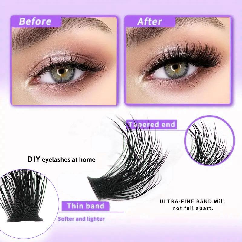 DIY Lash Clusters Kit - soft fluffy Black Thin Long-Lasting Lashes with glue Remover & tweezer for Beginners Easy At-Home Application - Eyelash Set