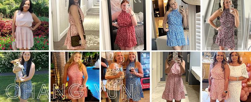 Imily Bela Summer Dress for Women Chiffon Blouses Skirt Spaghetti Sleeveless Tops Halter Ruffle Romper Sun Flowy Summer Outfits