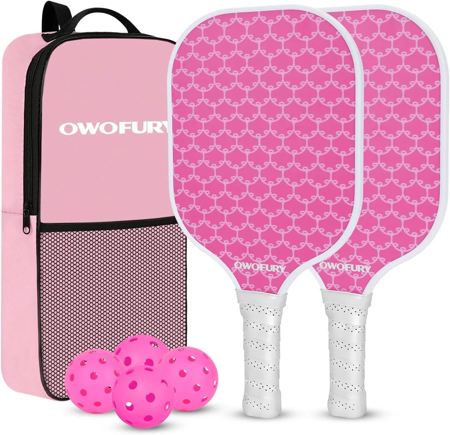 OWOFURY Fiberglass Pickleball Paddles - Lightweight Indoor-Outdoor Sports Gear with Balls