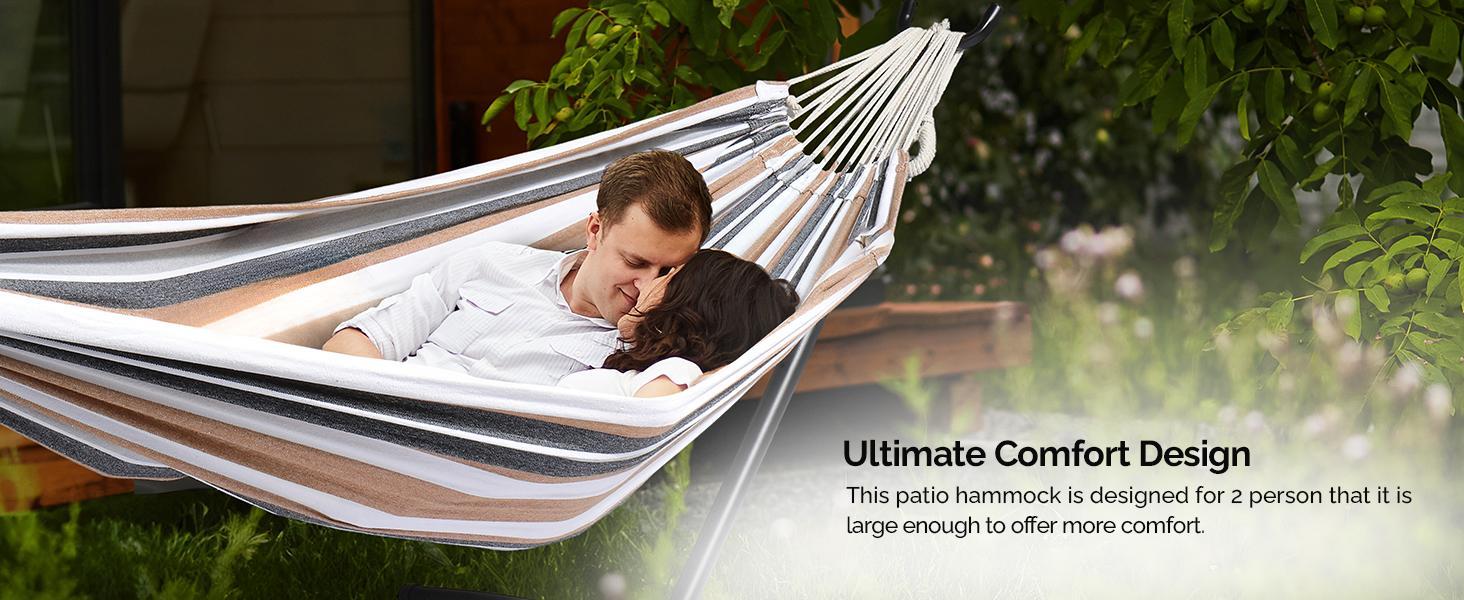 ONCLOUD 550 LBS Capacity Double Hammock with Stand Included with Portable Carrying Bag, Heavy Duty 2-Person Hammock for Outdoors & Indoors - Desert Stripe, Series TDCTZ1 - Desert Stripe