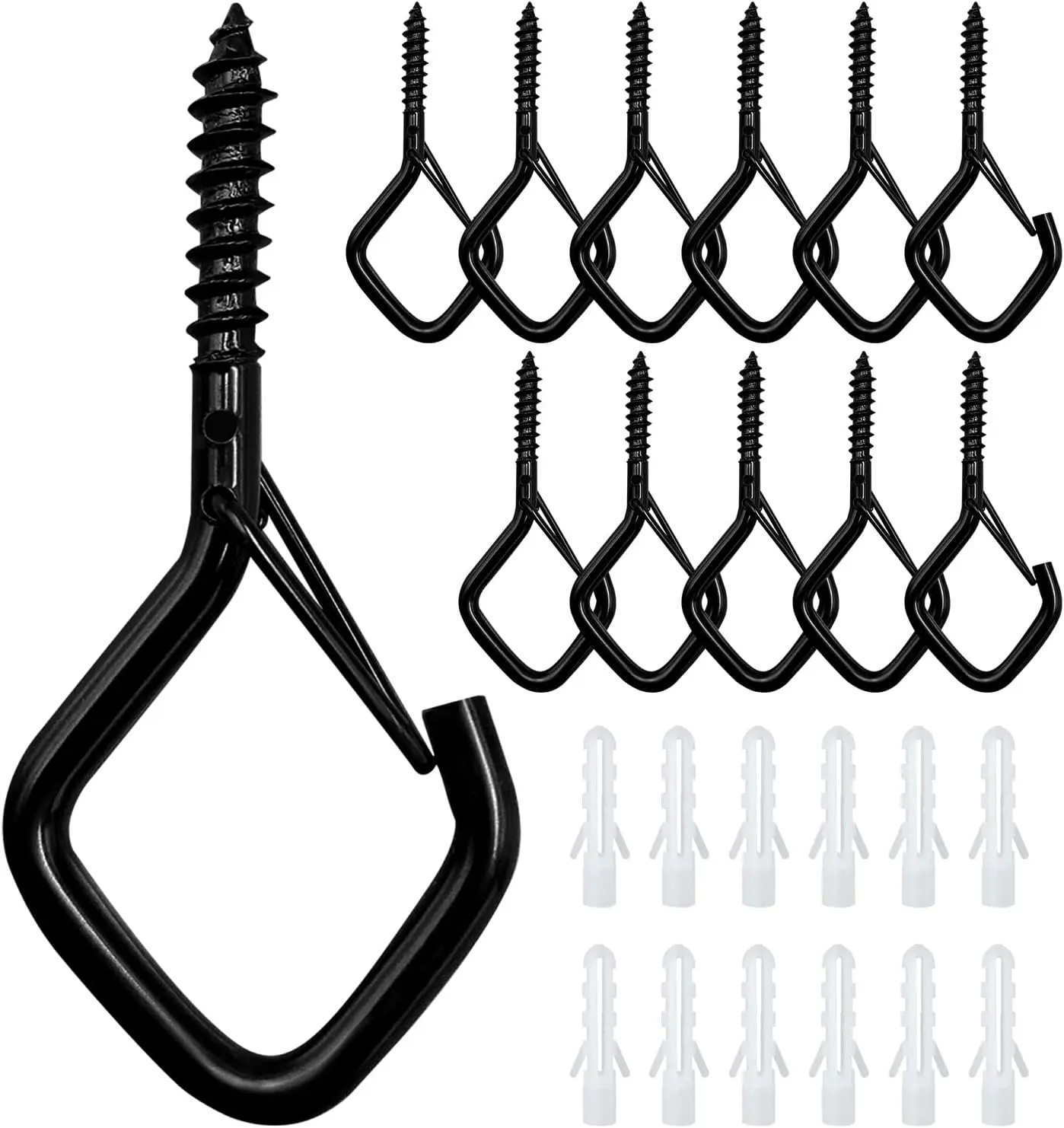 12 count Q-Hanger Hooks for String Lights, Ceiling Hangers for  & Wind Chimes, Christmas Decorations Outdoor Hooks (Square Hanger) Black