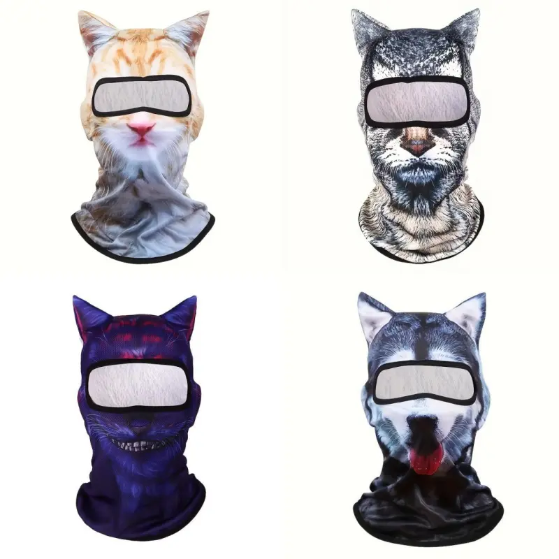 4pcs Animal Pattern Cat Dog Balaclava Face Mask With Ears, Realistic Animal Ski Mask Windproof Full Face Cover, Halloween Cosplay Costume Mask For Cycling Motorcycle Skiing Outdoor Party Rave