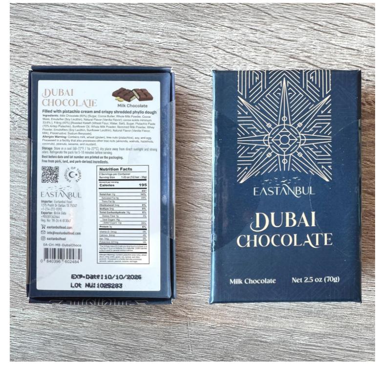 Eastanbul Dubai Chocolate Bar Pistachio, 2.5oz Mini Treat, Premium Pistachio Dubai Chocolate Bar, Viral Candy with Shredded Phyllo Dough, Knafeh, Gift Box