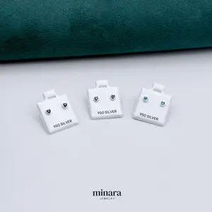MINARA 950 Silver Earrings Heart with Zirconia Stones and Screw Back Closure in 950 Silver