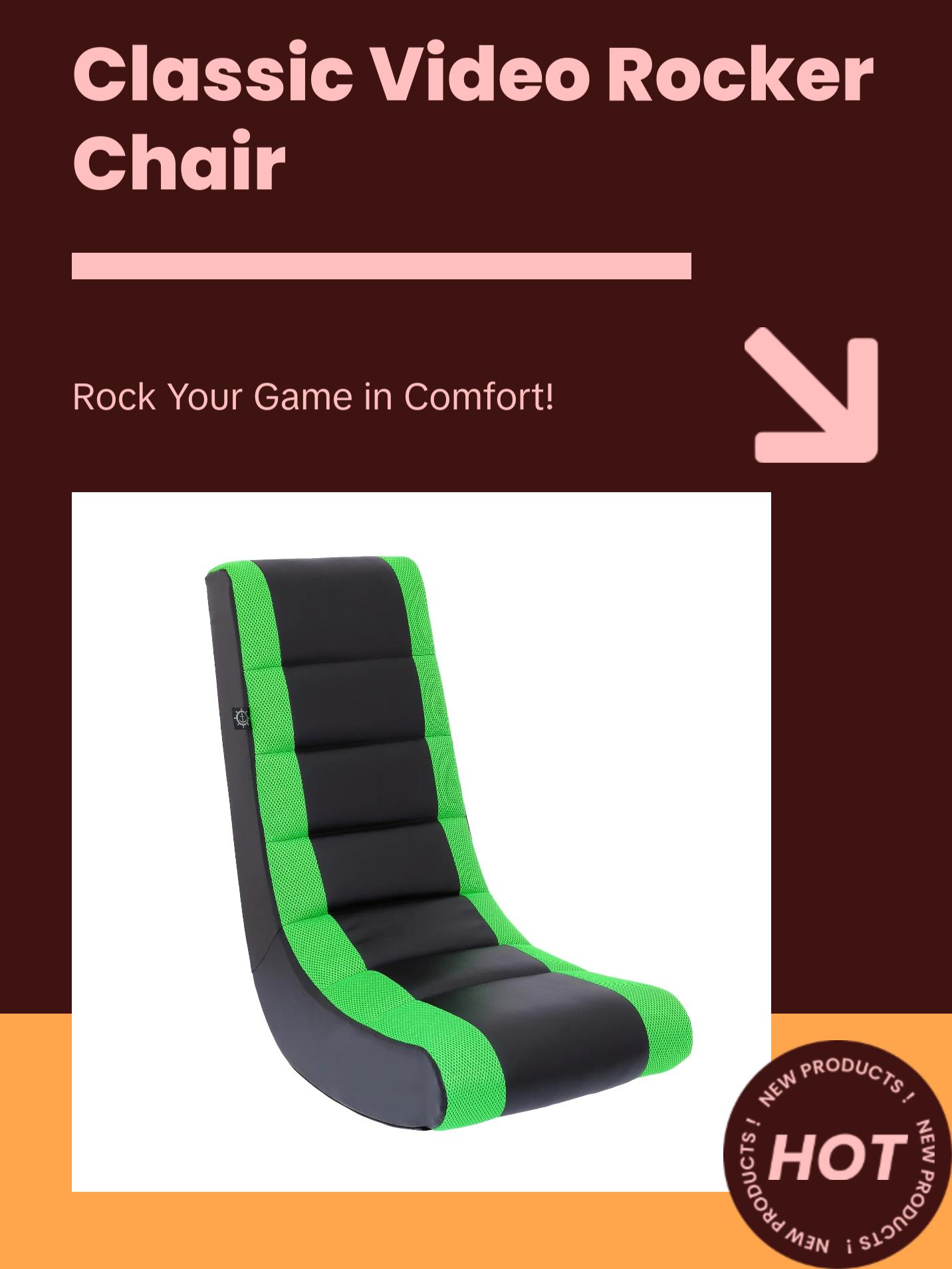 Classic Video Rocker Gaming Chair for Kids & Teens - Black/Green ...