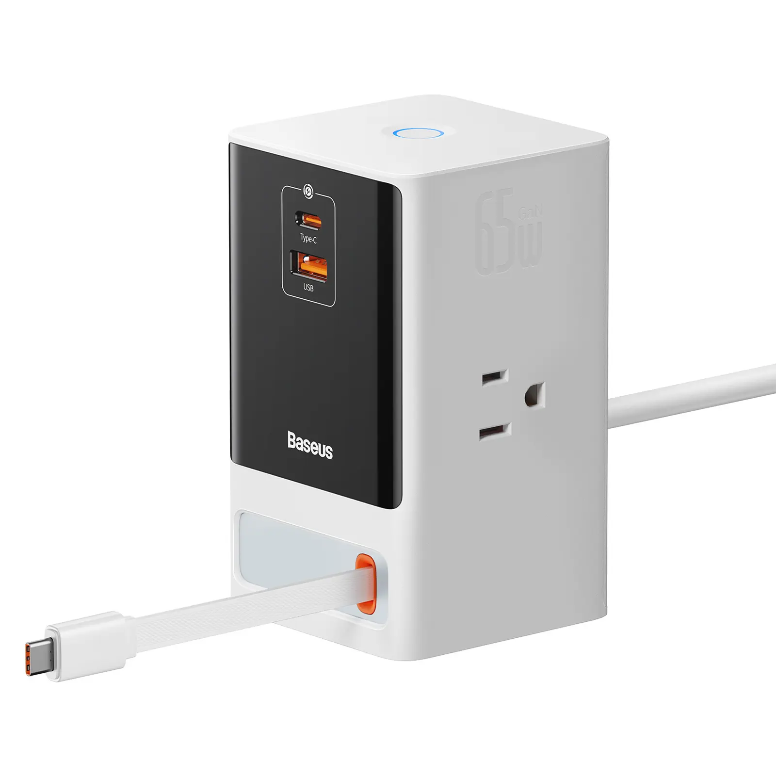 Baseus PowerCombo Smart Power Outlets Strip - 3AC, 1U, 1C Ports, Retractable-C, 65W 4-in-1 Adapters, USB Multi Plug, USB Ports Socket, 1.5m Power Cord Charging Station Adapters, Four-In-One Multi-Port Adapters