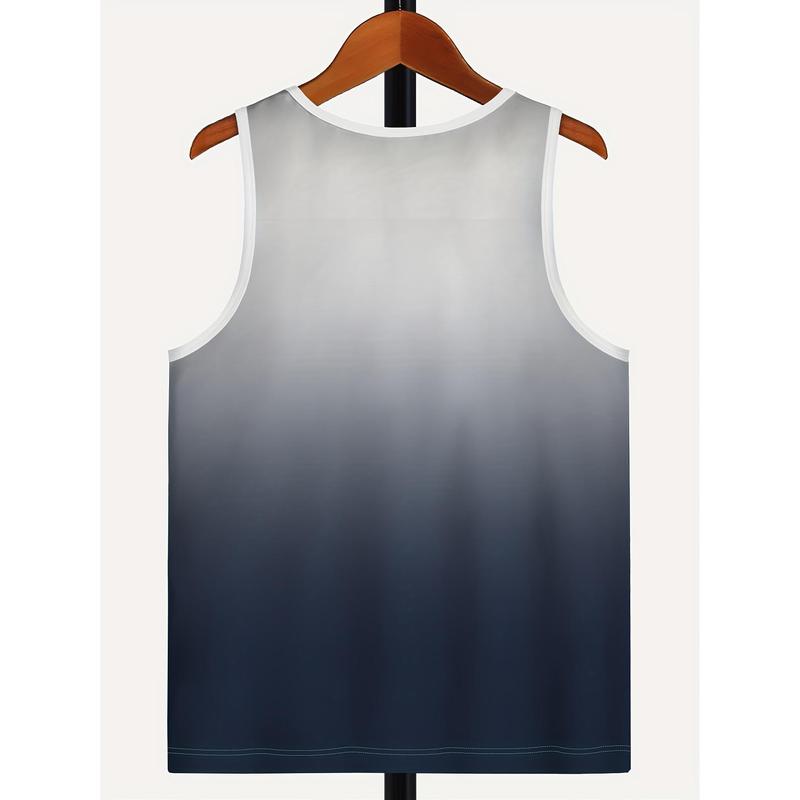 Men'S Hawaiian-Style Tropical Beach Gradient Coconut Tree 3D Print Sleeveless Tank Top - Fitness, Vacation, Home & Outdoor Sportswear, Adult, Hanzunpin Brand, Summer Casual Wear, Beach Wear |   Tropical Print Top |   Comfortable Fit, Beach Wear