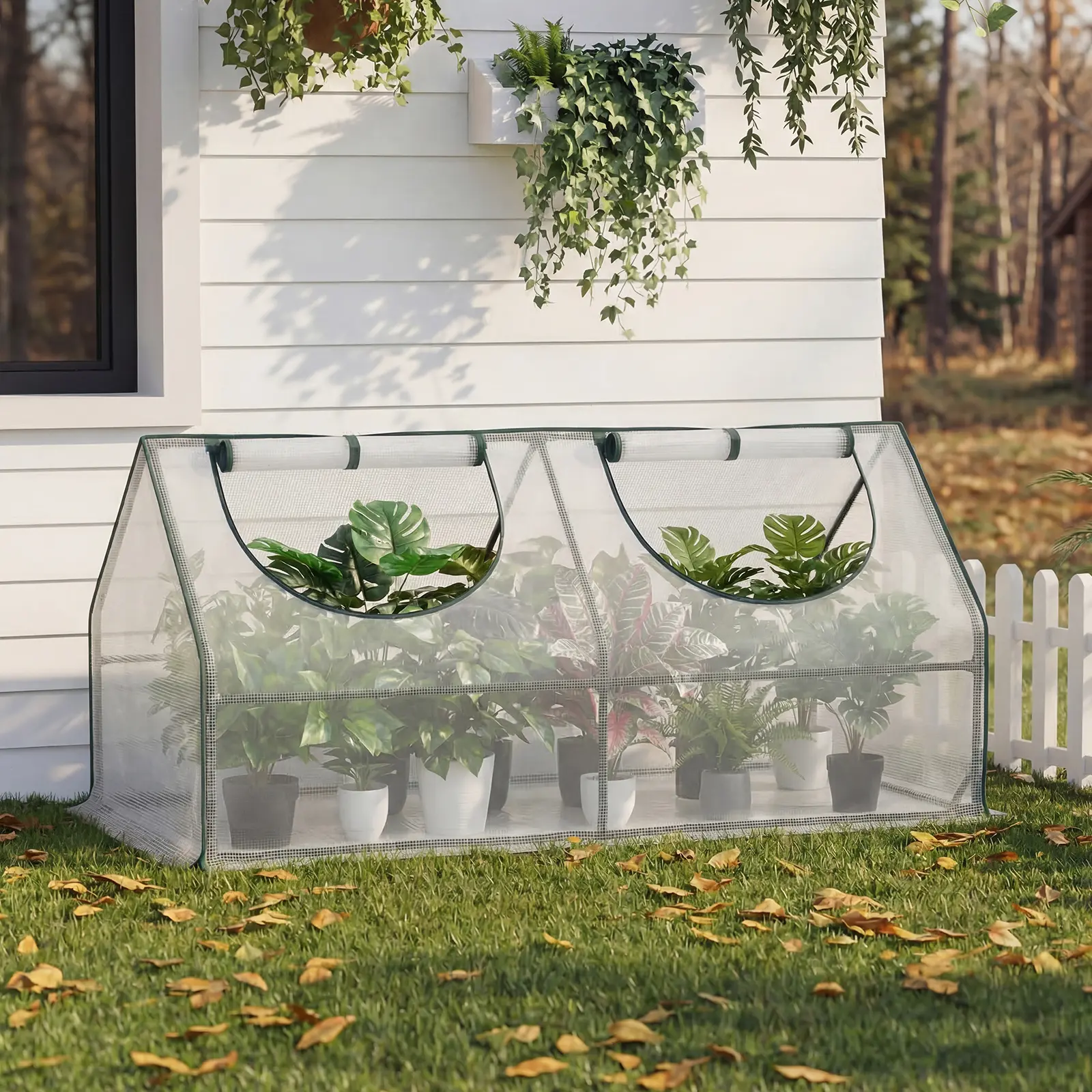 Bamworld Iron Portable Quick-Setup Mini Outdoor Greenhouse (71"Lx36"Wx34"H) with Dual-Zipper Doors, Roll-Up Windows, Waterproof UV-Protected PE Cover, Ventilation, 360° Plant Visibility, 4 Shelf Support, Durability, Low-Profile Stability for Garden Plants